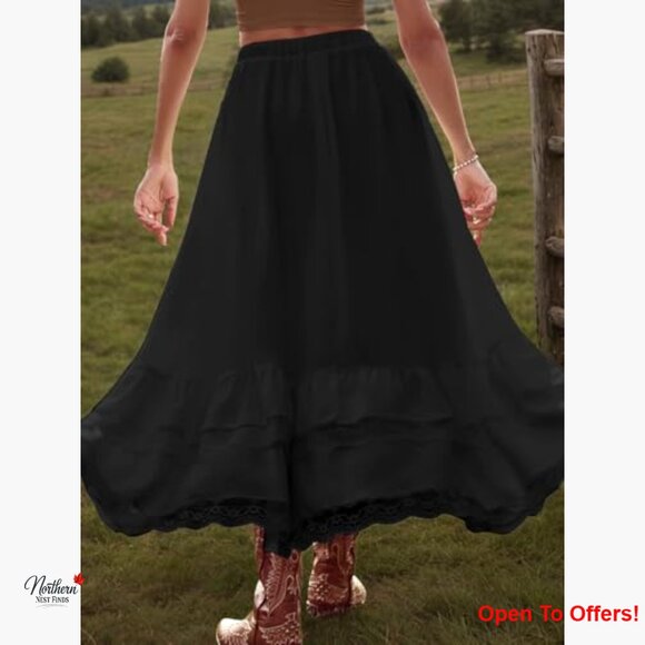 Polyester Maxi Skirt Asymmetrical High Low Lace Ruffle Tiered - Picture 2 of 7